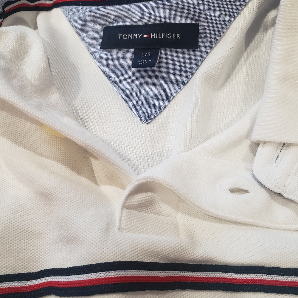 Tommy Hilfiger White Polo with Navy and Red Accents